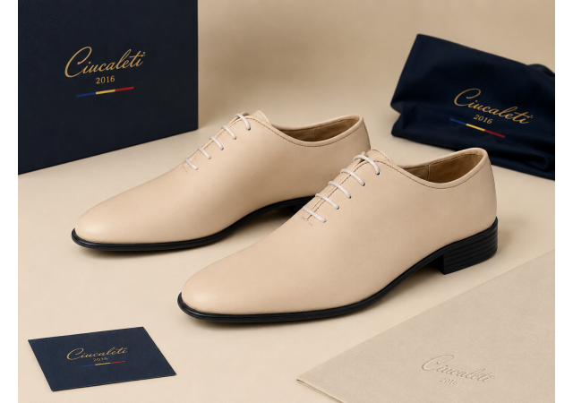 pantofi barbati eleganti bej din piele naturala dintr-o bucata cu siret GKR51TSB